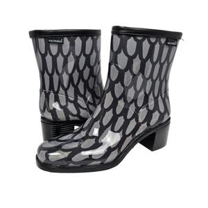 Marimekko Made in Italy Abstract Rain Boots EU 38 US 7.5 Scandi Block Heel Grey